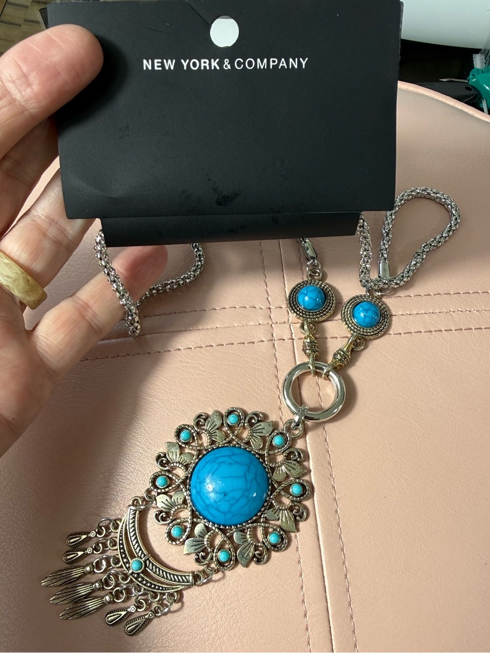 New York & Company Turquoise Stone Filigree Pendant Necklace